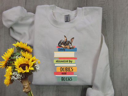 Dobies and Books Sweatshirt, Doberman Sweater, Reader Shirt, Book Lover Gift, Dog Owner Sweatshirt, Doberman Dog Mom Shirt, Dobie Dad Gift