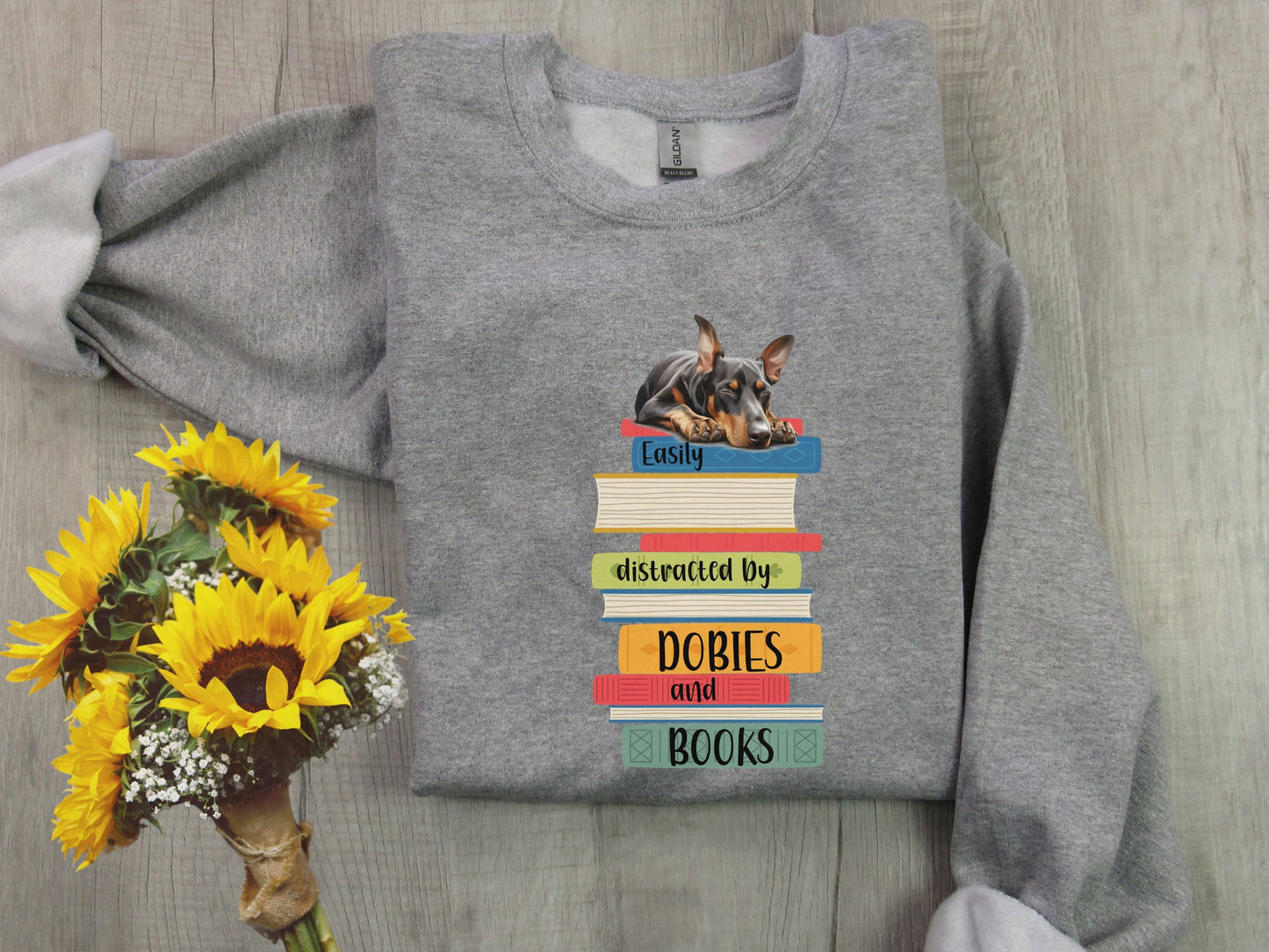 Dobies and Books Sweatshirt, Doberman Sweater, Reader Shirt, Book Lover Gift, Dog Owner Sweatshirt, Doberman Dog Mom Shirt, Dobie Dad Gift