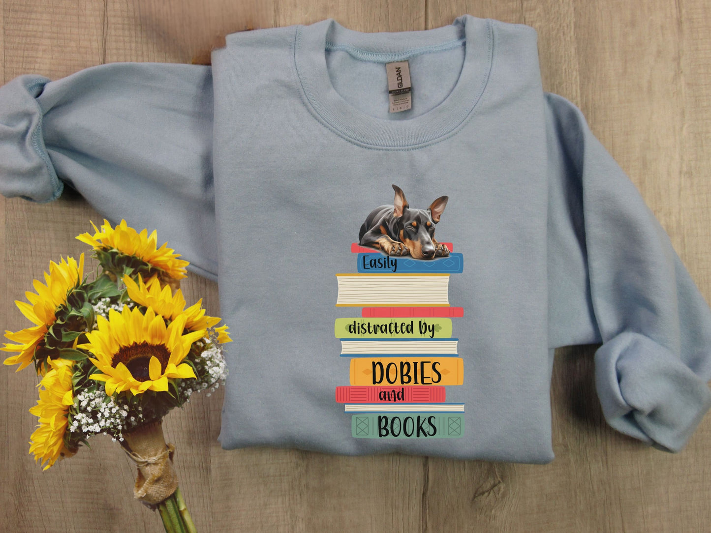 Dobies and Books Sweatshirt, Doberman Sweater, Reader Shirt, Book Lover Gift, Dog Owner Sweatshirt, Doberman Dog Mom Shirt, Dobie Dad Gift