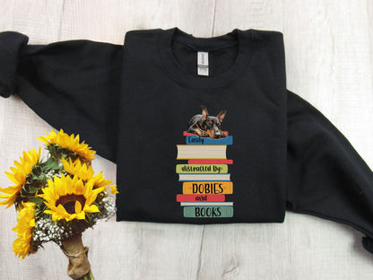 Dobies and Books Sweatshirt, Doberman Sweater, Reader Shirt, Book Lover Gift, Dog Owner Sweatshirt, Doberman Dog Mom Shirt, Dobie Dad Gift