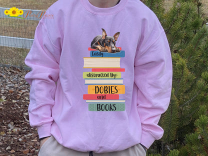 Dobies and Books Sweatshirt, Doberman Sweater, Reader Shirt, Book Lover Gift, Dog Owner Sweatshirt, Doberman Dog Mom Shirt, Dobie Dad Gift