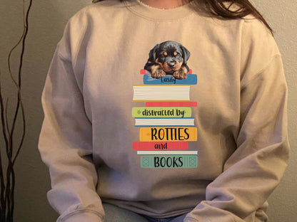 Rotties and Books Sweatshirt, Rottweiler Mama Shirt, Rottie Dad Shirt, Book Lover Gift, Dogs and Books, Rottweiler Sweatshirt, Rottie Gift