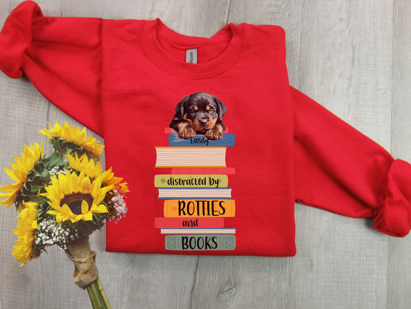 Rotties and Books Sweatshirt, Rottweiler Mama Shirt, Rottie Dad Shirt, Book Lover Gift, Dogs and Books, Rottweiler Sweatshirt, Rottie Gift