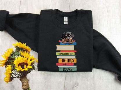 Rotties and Books Sweatshirt, Rottweiler Mama Shirt, Rottie Dad Shirt, Book Lover Gift, Dogs and Books, Rottweiler Sweatshirt, Rottie Gift