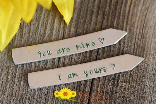 You are Mine I am Yours Collar Stays, Collar Stiffeners, Hand Stamped, Suit Accessories, Men's Gift, Wedding Gift, Valentine's  Gift for Him