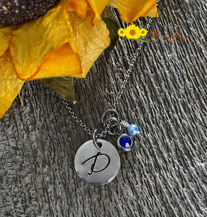 Silver Initial with Pearl and Birthstone Necklace, Anniversary Gift, Initial Charm Jewelry, Simple Letter Necklace, Teen Birthday Gift