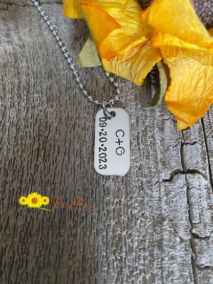 Mini Dog Tag Anniversary Necklace, Personalized Dog Tag, Engagement Gift, Husband Gift, Boyfriend Gift, Wife Valentine, Birthday for Him