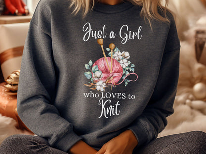 Knitting Sweatshirt, Girl Who Loves to Knit Sweatshirt, Knitting Shirt, Sweatshirt for Knitting Circle, Knitting Group Shirt, Knitting Lover