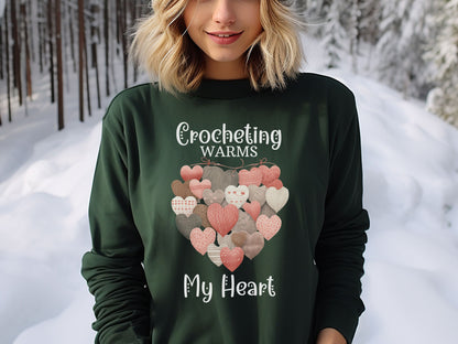 Crochet Heart Sweatshirt, Crocheting Warms My Heart Sweatshirt, Love to Crochet, Crochet Valentine, Crochet Lover Shirt, Gift for Crocheter