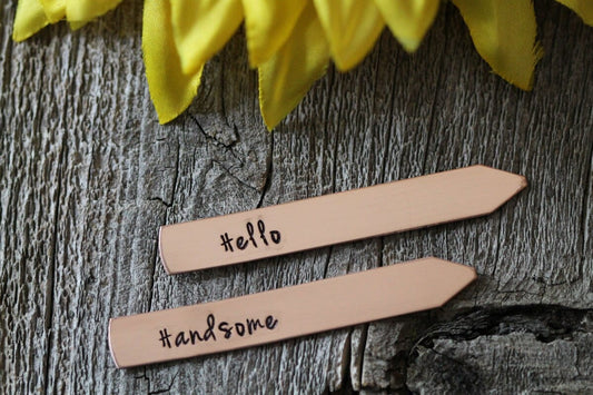 Hello Handsome Collar Stays, Men's Gift, Anniversary Gift for Husband, Shirt Stiffeners, Husband Birthday, Hand Stamped, Men's Accessory