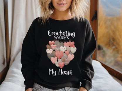 Crochet Heart Sweatshirt, Crocheting Warms My Heart Sweatshirt, Love to Crochet, Crochet Valentine, Crochet Lover Shirt, Gift for Crocheter