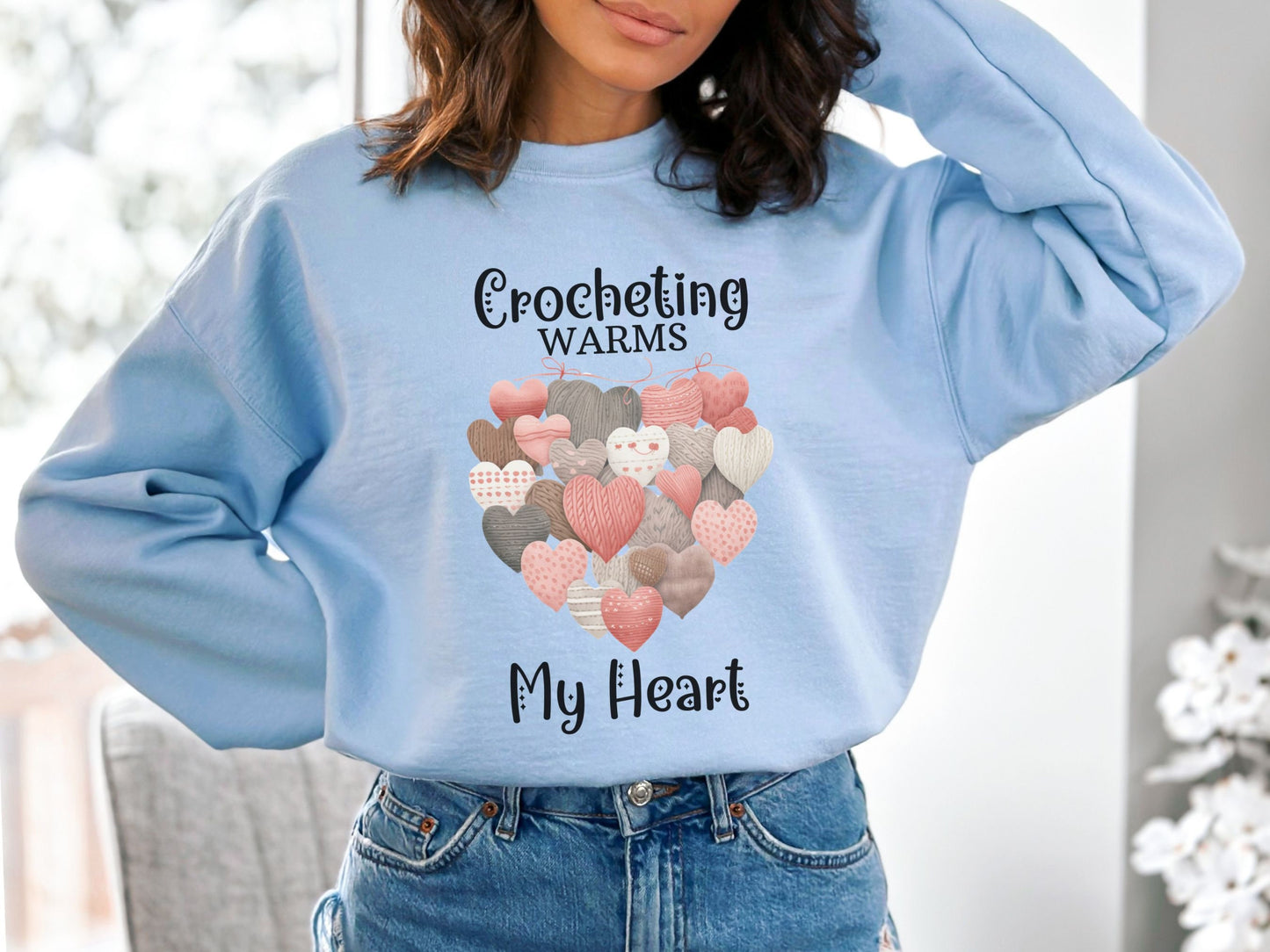 Crochet Heart Sweatshirt, Crocheting Warms My Heart Sweatshirt, Love to Crochet, Crochet Valentine, Crochet Lover Shirt, Gift for Crocheter