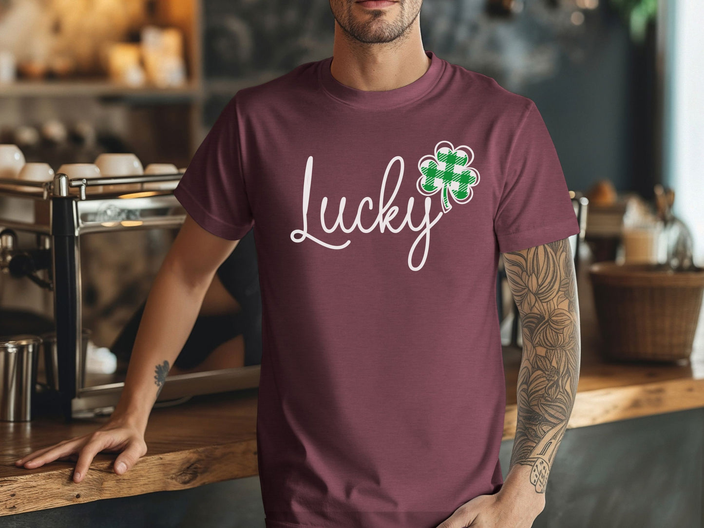 Lucky St. Patrick's Day T-Shirt, Shamrock T-Shirt, Humerous St Patrick's Day Shirt, Lucky Shirt, Plaid Shamrock Shirt, Luck of Irish T-Shirt