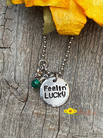 Feeling' Lucky Necklace, Custom Shamrock Necklace, St. Patrick's Day Jewelry, Irish Jewelry, Lucky Keychain, Four Leaf Clover Necklace