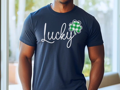 Lucky St. Patrick's Day T-Shirt, Shamrock T-Shirt, Humerous St Patrick's Day Shirt, Lucky Shirt, Plaid Shamrock Shirt, Luck of Irish T-Shirt