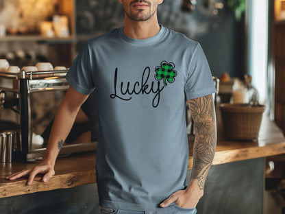 Lucky St. Patrick's Day T-Shirt, Shamrock T-Shirt, Humerous St Patrick's Day Shirt, Lucky Shirt, Plaid Shamrock Shirt, Luck of Irish T-Shirt