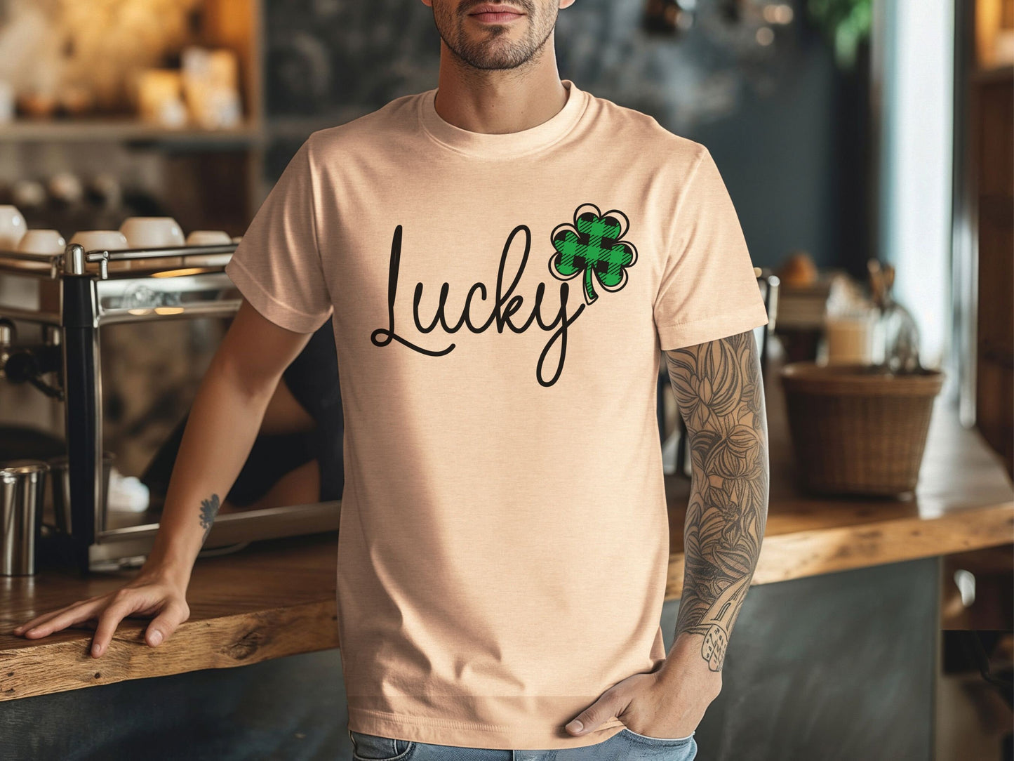 Lucky St. Patrick's Day T-Shirt, Shamrock T-Shirt, Humerous St Patrick's Day Shirt, Lucky Shirt, Plaid Shamrock Shirt, Luck of Irish T-Shirt