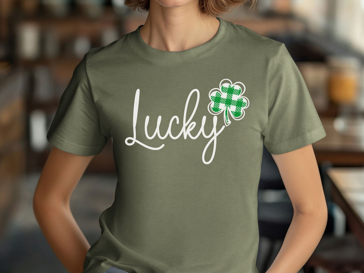 Lucky St. Patrick's Day T-Shirt, Shamrock T-Shirt, Humerous St Patrick's Day Shirt, Lucky Shirt, Plaid Shamrock Shirt, Luck of Irish T-Shirt