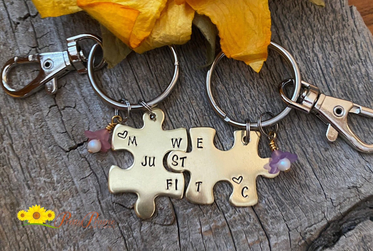 We Just Fit Puzzle Piece Keychain Set, Hand Stamped, Personalized, Best Friend, Couples Gift, Anniversary, His and Her Gift, Valentine Gift