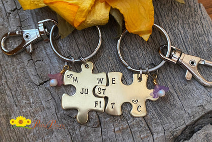 We Just Fit Puzzle Piece Keychain Set, Hand Stamped, Personalized, Best Friend, Couples Gift, Anniversary, His and Her Gift, Valentine Gift