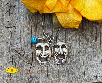 Theatre Mask Necklace, Personalized Acting Jewelry, Theatre Necklace, Custom Mask Jewelry, Drama Club Necklace, Musical Lover Gift, HS Play