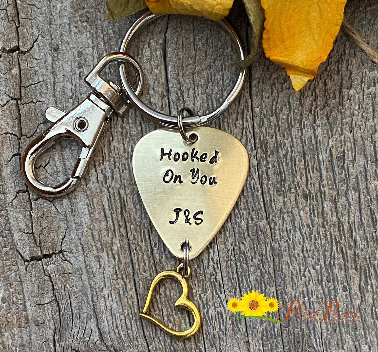 Hooked on You Keychain, Personalized Fishing Gift, Valentine Gift, Hand Stamped, Initial Keychain, Fishing Keychain, Custom Fishing Keychain