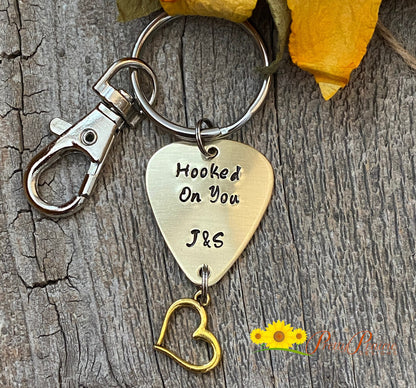 Hooked on You Keychain, Personalized Fishing Gift, Valentine Gift, Hand Stamped, Initial Keychain, Fishing Keychain, Custom Fishing Keychain