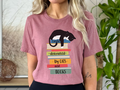 Cats and Books T-shirt, Distracted by Cats and Books Shirt, Cat Dad Shirt, Cat Mom Gift, Shirt for Cat Lovers, Librarian Gift, Reader Shirt