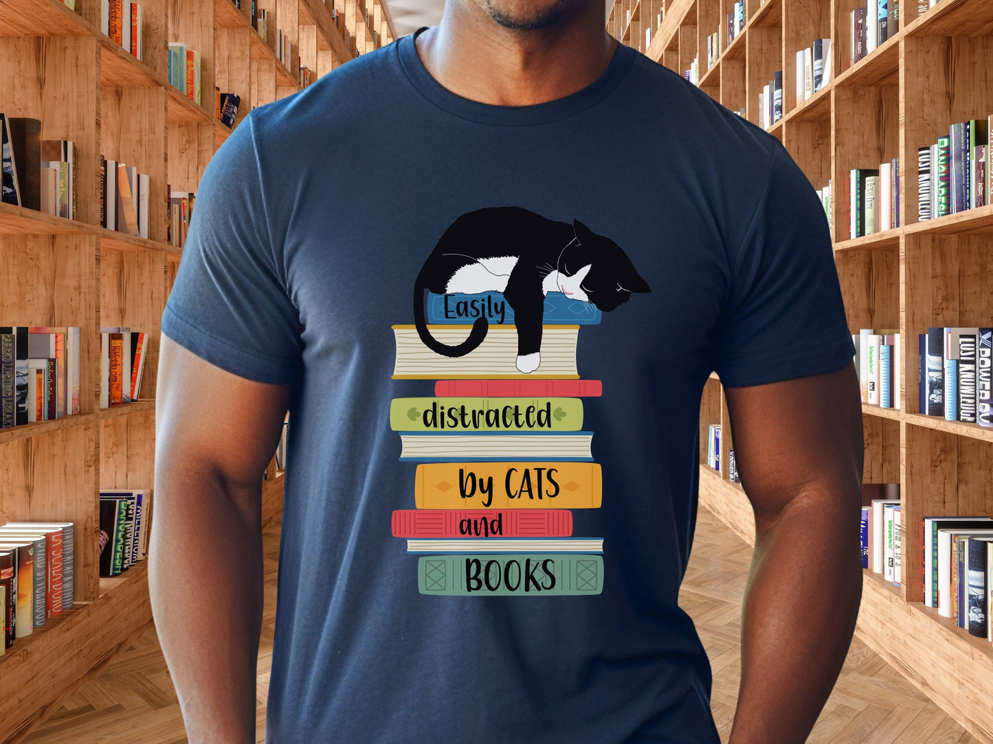 Cats and Books T-shirt, Distracted by Cats and Books Shirt, Cat Dad Shirt, Cat Mom Gift, Shirt for Cat Lovers, Librarian Gift, Reader Shirt