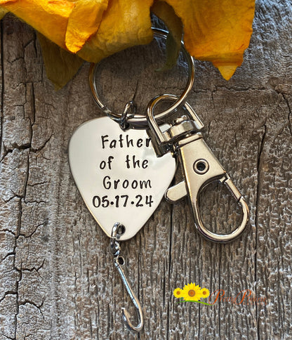 Father of the Bride Keychain, Father of the Groom Keychain, Step Father Keychain, Wedding Gift for Dad, Hand Stamped, Fishing Lure Keychain