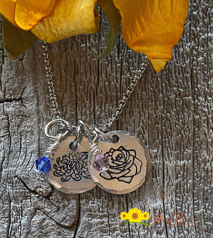 Flower Birth Month Necklace, Custom Flower Necklace, Mother's Day Flower Necklace, Birth Month FlowerJewelry, Gift for Mom, Grandma Necklace