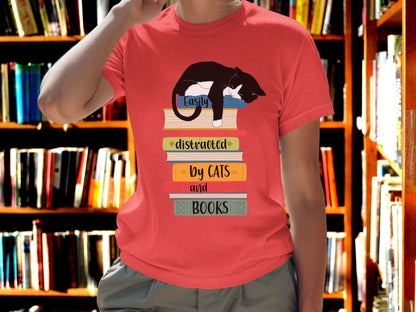 Cats and Books T-shirt, Distracted by Cats and Books Shirt, Cat Dad Shirt, Cat Mom Gift, Shirt for Cat Lovers, Librarian Gift, Reader Shirt