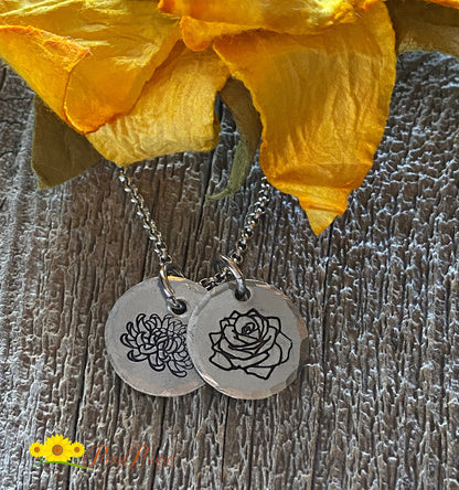 Flower Birth Month Necklace, Custom Flower Necklace, Mother's Day Flower Necklace, Birth Month FlowerJewelry, Gift for Mom, Grandma Necklace