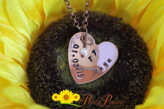 New Mom Heart Necklace, Adoption, Gotcha Gift, Diaper Bag Tag, Mother's Day Gift, Personalized, Grandmother Necklace, Hand Stamped, New Baby