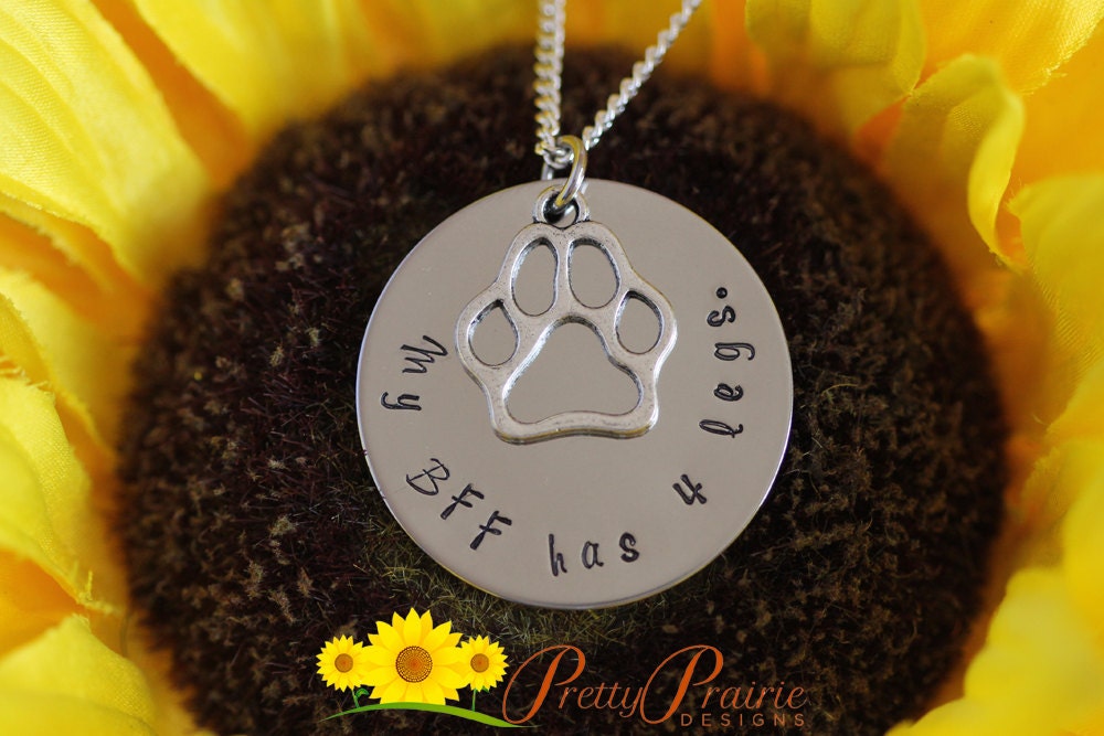 Dog Lover Jewelry, Dog Owner Necklace, Canine Best Friend, 4 legs, Paw Charm, Hand Stamped, Pet Jewelry, New Pet Necklace