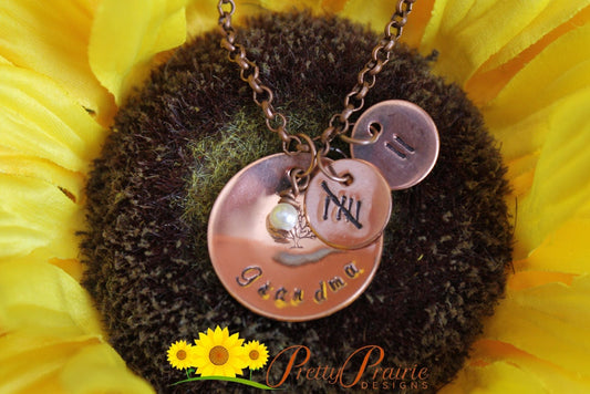 Grandma Tally Necklace, Family Tree Jewelry, Pearl Jewelry, Hand Stamped, New Baby Reveal Gift, New Grandmother Gift, Mother's Day Gift