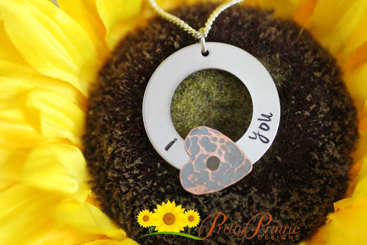 I Love You Washer Necklace, Rivet Jewelry, Heart Necklace, Hand Stamped, Anniversary or Valentine Gift for Wife, Girlfriend, or Daughter