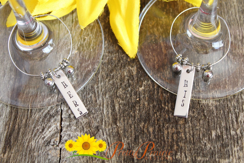 Wine Glass Hangers - Wine Glasses Tags - His and Hers Wine Charms - Hangers for Wine Glass - Bride and Groom Gifts - Champagne Tags