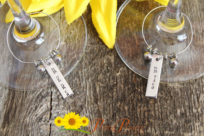 Wine Glass Hangers - Wine Glasses Tags - His and Hers Wine Charms - Hangers for Wine Glass - Bride and Groom Gifts - Champagne Tags