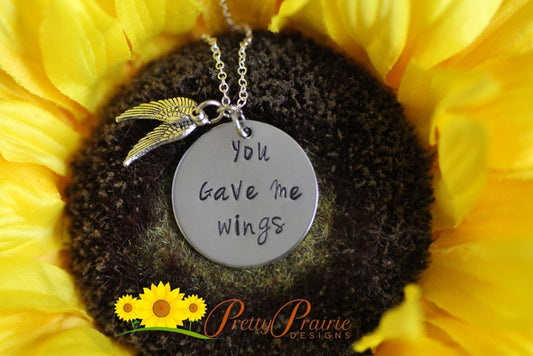 You Gave Me Wings Necklace, Wing Charm, Inspirational Jewelry, Memorial Necklace, Thank You Gift, Teacher Gift, Gift for Mom, Gift for Dad