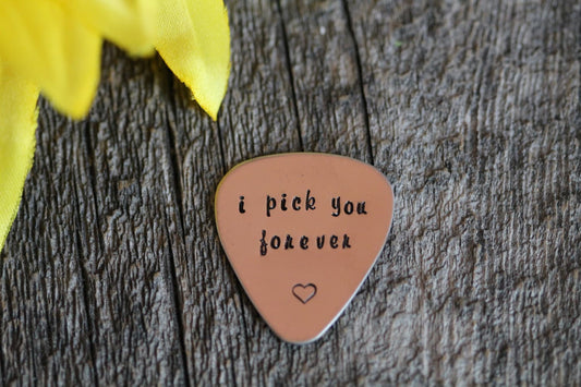 I Pick You Forever Guitar Pick, Gift for Musician, Wedding Gift, Guitar Lover Gift, Anniversary, Engagement Present, Hand Stamped, Initials