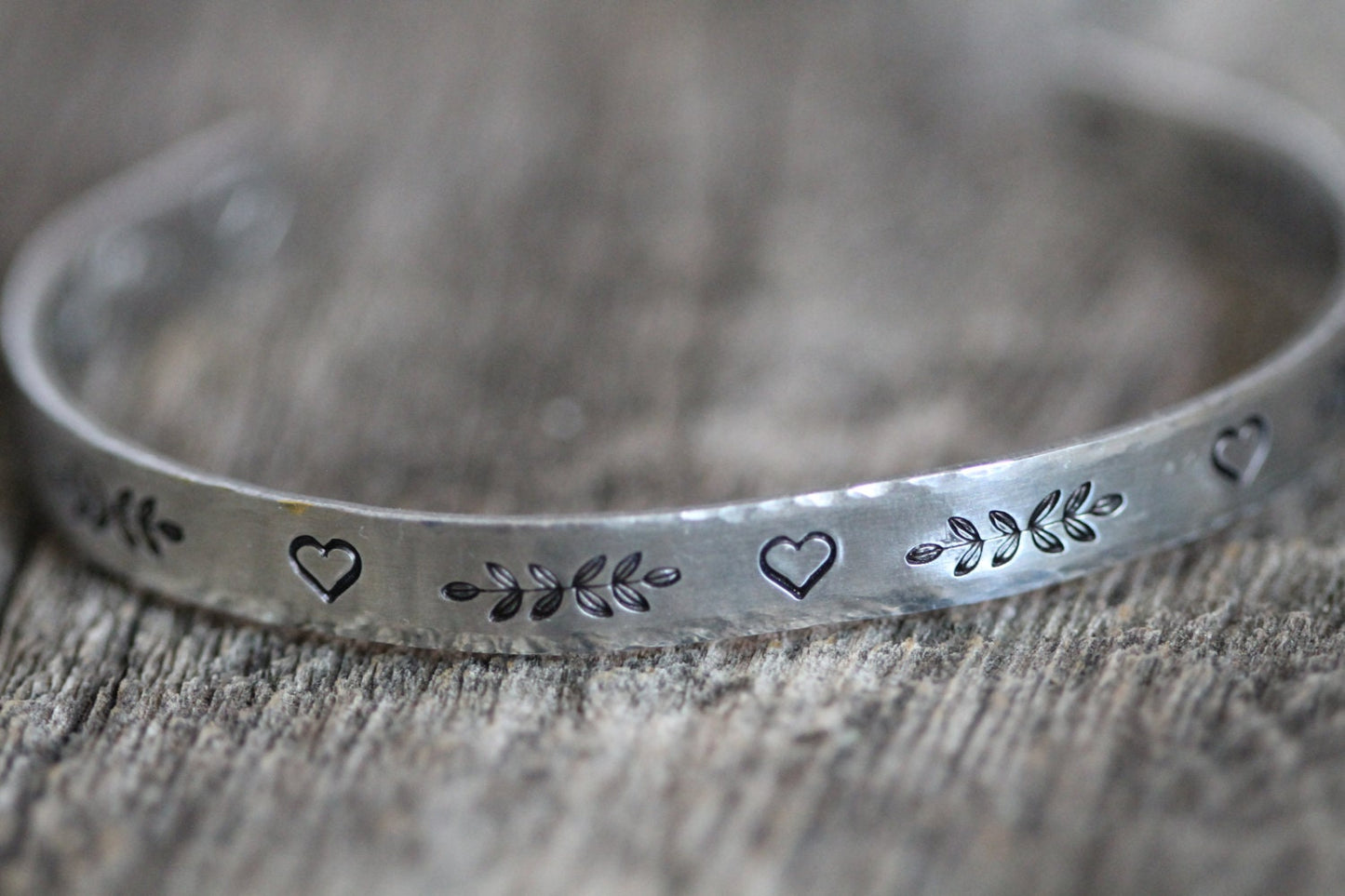 Peace and Love Cuff Bracelet, Stamped Cuff Bracelet, Valentine Gift, Hand Stamped, Heart Bracelet, Aluminum, Gift for Daughter, Love Jewelry