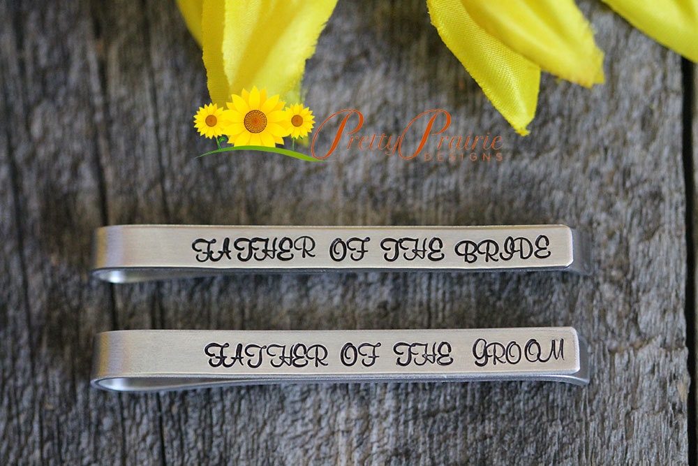 Hand Stamped Aluminum Tie Bar - Father of the Bride Gift - Father of the Groom Gift - Wedding Gift Set - Custom Tie Accessories