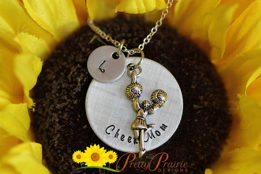 Initial Cheer Mom Necklace, Personalized Cheerleader Jewelry, Cheer Keychain, Cheer Mom or Grandma Gift, Cheer Team Mom Gift, End of Season