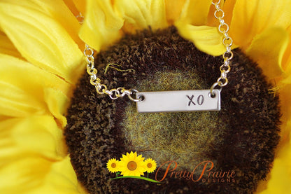 XO Bar Necklace, Hand Stamped, Dainty Necklace, Engagement Present, Valentine Gift, Hugs and Kisses Jewelry, Gift for Daughter or Girlfriend