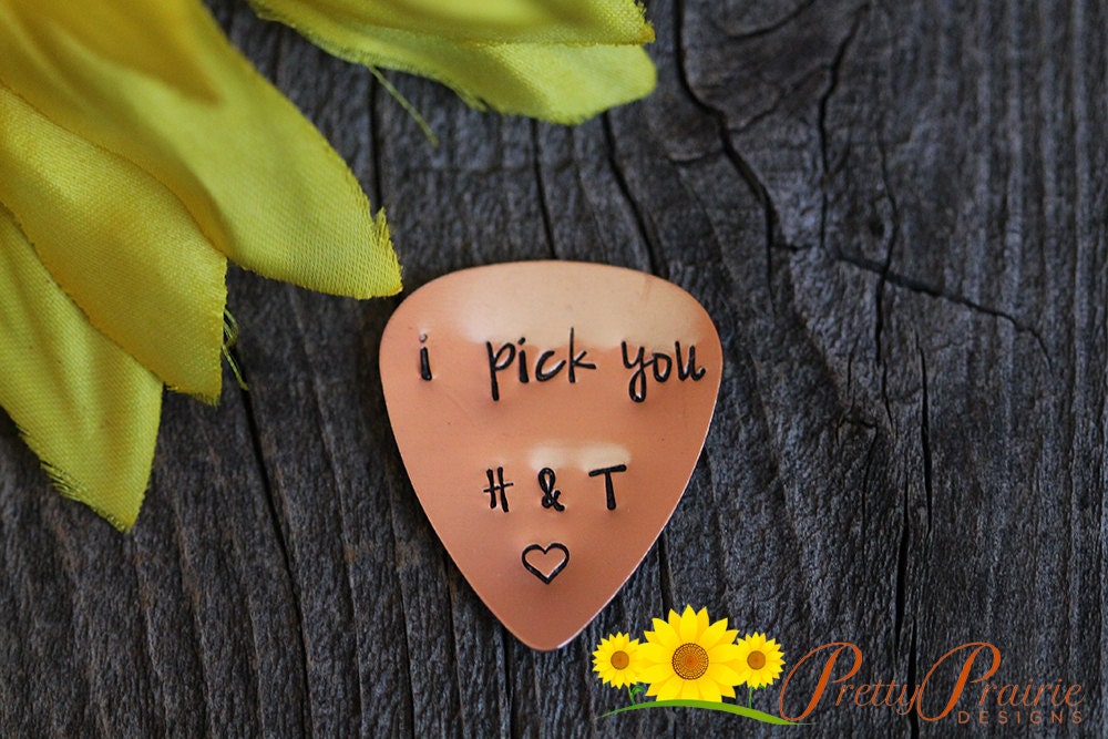 I Pick You with Initials Guitar Pick, Guitar Player Gift, Initial Pick, Musician Present, Hand Stamped Pick, Metal Pick, Promise Gift