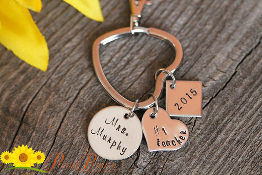 Best Teacher Keychain, Personalized, Teacher Keyring, #1 Teacher, Graduation Gift, Hand Stamped, End of School Year Gift, Student Teacher