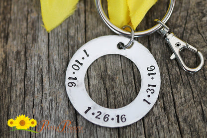 Husband Keychain - Wife Keychain - Personalized Father Keyring - Custom Washer Keychain - Children's Birthdays Stamped, Anniversary Keychain