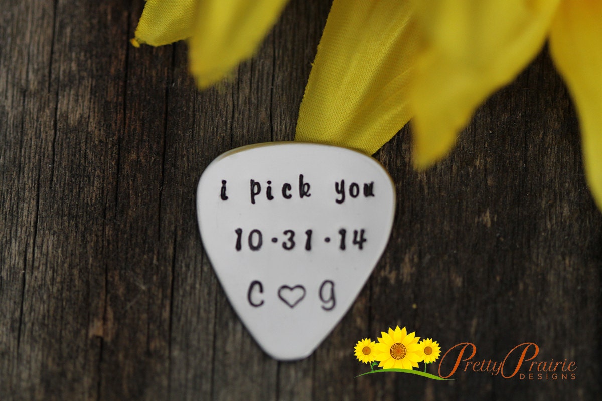 I Pick You Personalized Guitar Pick, Hand Stamped Pick, Birthday Gift for Guitarist, Engagement Present, Special Date Pick, Metal Pick